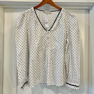 NWT Loft White/Navy Blouse Size XL